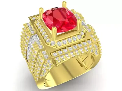 Luxury Square Gemstone Mens Pave Ring 3D Model 3725 3D print model