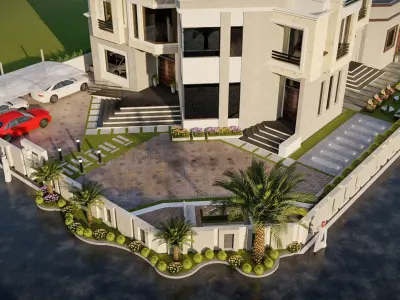 Landscape design of luxury house render in Lumion  Low-poly 3D model