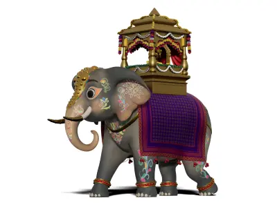 Cartoon DASARA Elephant - MAYA Rigged and Blender Rigged Low-poly 3D model