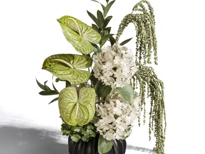 Ivory Hydrangea in a Calm Floral Scene 3D model