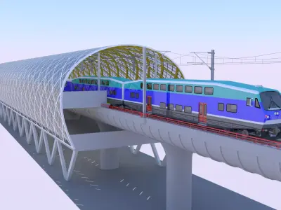 Elevated station with BiLevel train 3D model