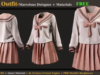 Girls Outfit- MD-OBJ -FBX -Materials-Textures-FREE Free 3D model