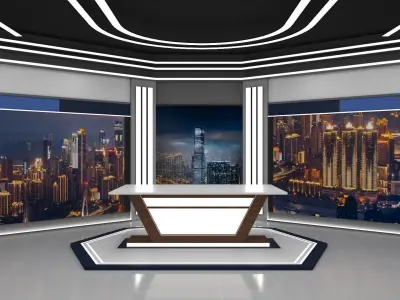 News studio interior Low-poly 3D model
