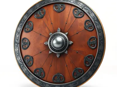 Medieval Wooden Shield Model Pack with Iron Details Low-poly 3D model