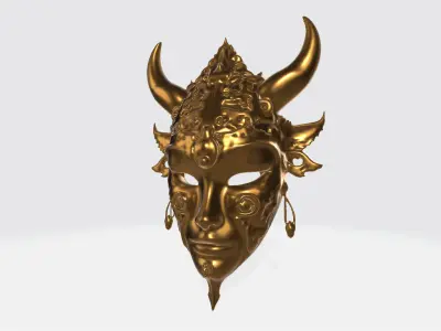 Golden Divine Demon Mask Low-poly 3D model