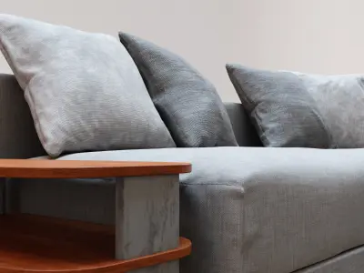 Gray Fabric Couch and Wooden Coffee Table 3D model