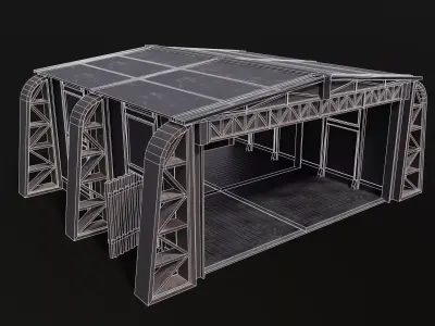 Modular Hangar PBR Low-poly 3D model