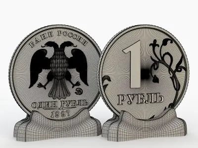 ruble russian rouble coin 3D model