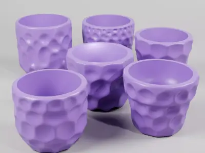 Set of 6 Planter Clay Style Pot With Drainage 3D print model
