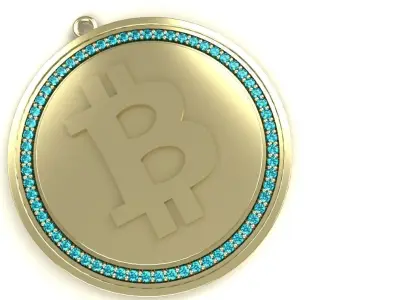 Bitcoin Diamond Pendant Gold Silver Platinum Luxury Round Stones 3D print model
