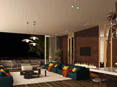 Living Room and Kitchen Scene for 3dsmax and Vray Renderer  3D  3D model