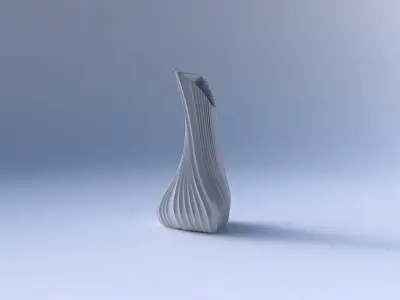 Vase twist puffy tappered triangle with extruded vertical lines 3D print model