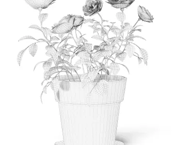 Pink Roses 3D Model in Ceramic Pot 3D model