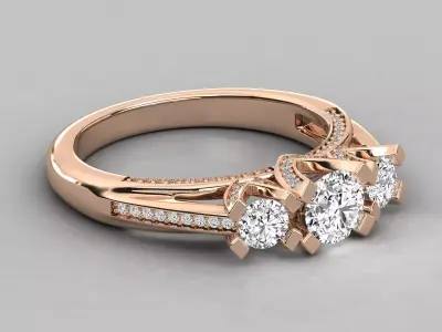 Luxury Three Stone Diamond Ring CAD Design With Pave Shank 3D print model
