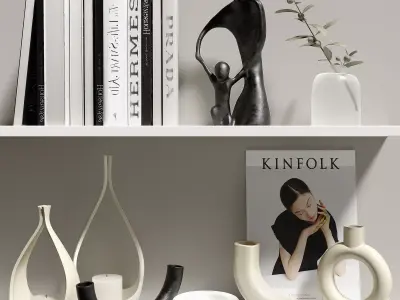 Decorative set with books and vases 3D model