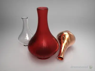 Pottery three glass vases Free 3D model