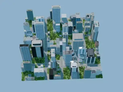 City Downtown Skyscraper Street 05 - DAY Low-poly 3D model