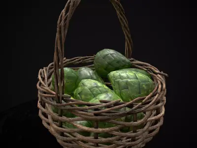 Basket of Artichokes Low-poly 3D model