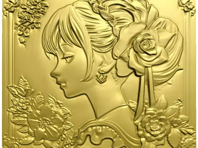 Japanese anime girl with flowers5 CNC 3D model 3D print model