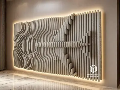 Parametric Wavy Wooden Wall Decor 23 - wood cutting machines 3D model
