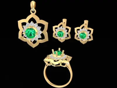 Elegant Emerald Flower Jewelry Set for Women 3152 3D print model