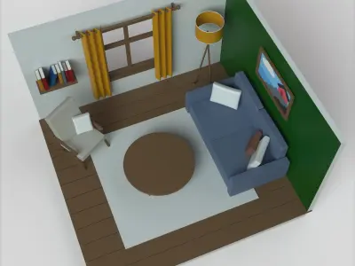 Cartoon room Low-poly 3D model