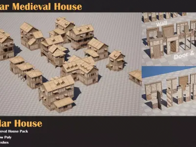 Modular Medieval House Pack   Low-poly 3D model