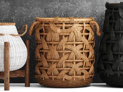 Basket Rattan set collection 3D model