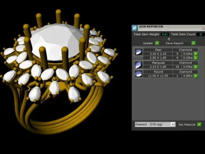 RING with deep blue color stone embraced by diamonds 3D print model