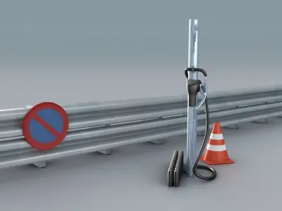 Petrol Pump and Crash Barrier 3D model
