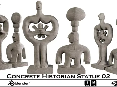 Concrete Historian Statue 02 - Abstract Figurine 3D Model Pack 3D model