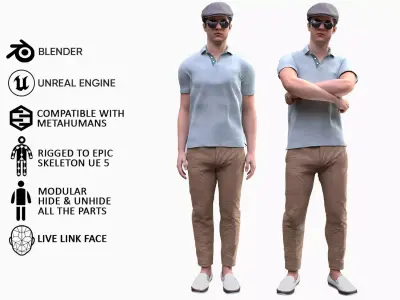 Man - Casual Outfit 4 - Modular - Rigged Low-poly 3D model
