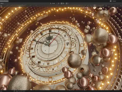 Animated New Year Clock Scene 3D model