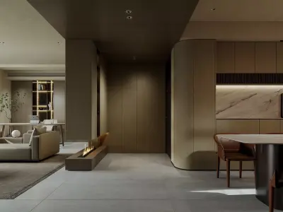 Modern living room dining room interior scenes  3D model