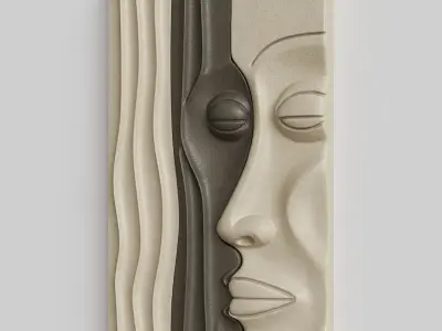 Abstract emotional faces art relief 3D model