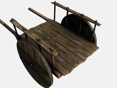 wooden cart  Low-poly 3D model