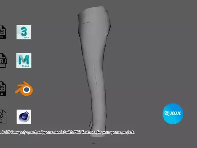Low-poly Jeans2 or Denim Pant 3D Model for game with PBR Texture Low-poly 3D model