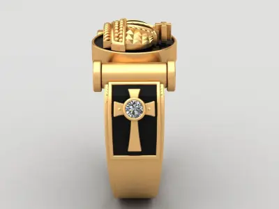 Cross Crown Christ Diamond Gold Man Enamel Ring 3D print model