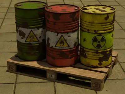 Barrels and Pallet Stylized Industial Pack Game-Ready  Low-poly 3D model