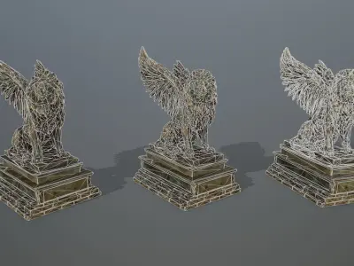 old gold lion statue Low-poly 3D model