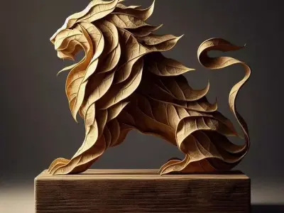 Leaf Lion Sculpture Organic Animal FormTextured Foliage 3D Low-poly 3D model