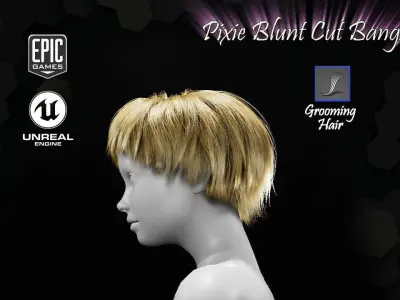Pixie Blunt Cut Bangs Groom RealTime Hairstyle Unreal Engine 4 Low-poly 3D model
