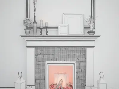 Fireplace 4 with stone mantle 3D model