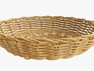 Wicker basket tray medium brown 3D model