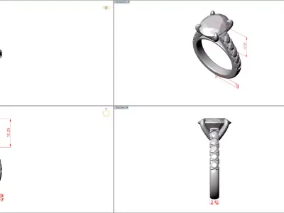 Oval Center Stone Ring With Rendering Pave Graduated Band 3D print model