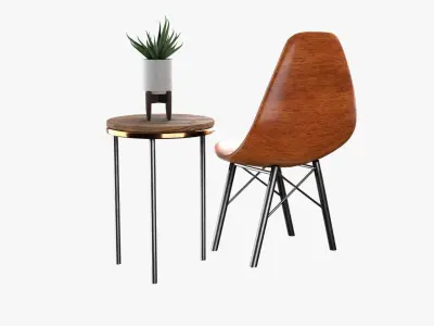 Chair And Table with aloe Free 3D Model Topology of geometry 3D model