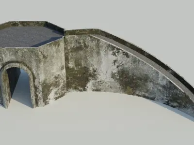 Bridge 3D model concrete wall with arch in it Low-poly 3D model