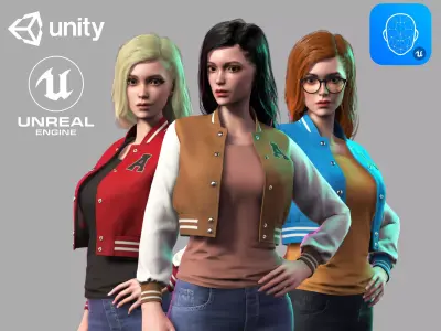 Streetwear Girl 1-7 - Casual Wear Girls Pack 3 Game-Ready Low-poly 3D model