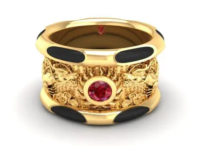 Luxury Dragon Pattern Gemstone Men Gold Ring 199 3D print model