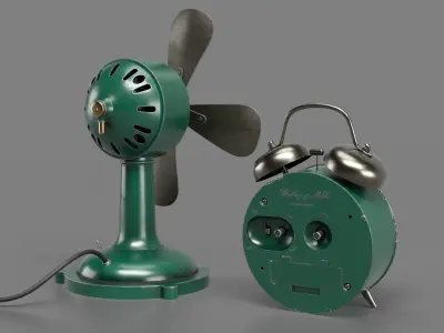 Double Bell Alarm Clock with fan 3D model